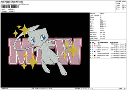 Mew Embroidery File 6 sizes
