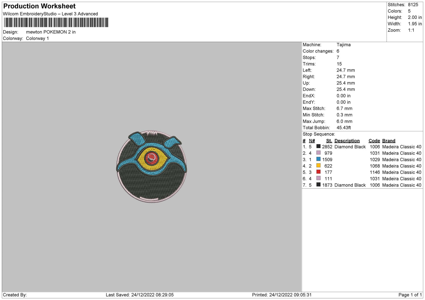 Newton Pokemon Embroidery File 7 sizes