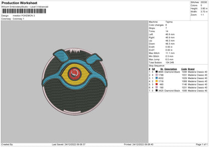 Newton Pokemon Embroidery File 7 sizes
