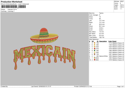 Mexicain Embroidery File 6 sizes