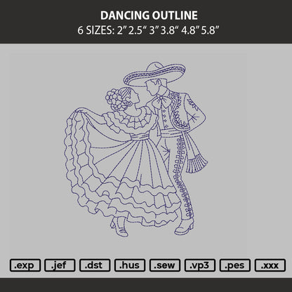 Dancing Outline Embroidery Machine Design File 6 sizes