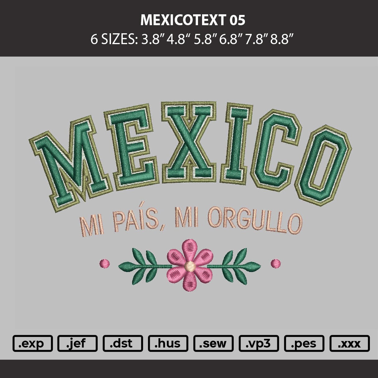 Mexicotext 05 Embroidery Machine Design File 6 sizes