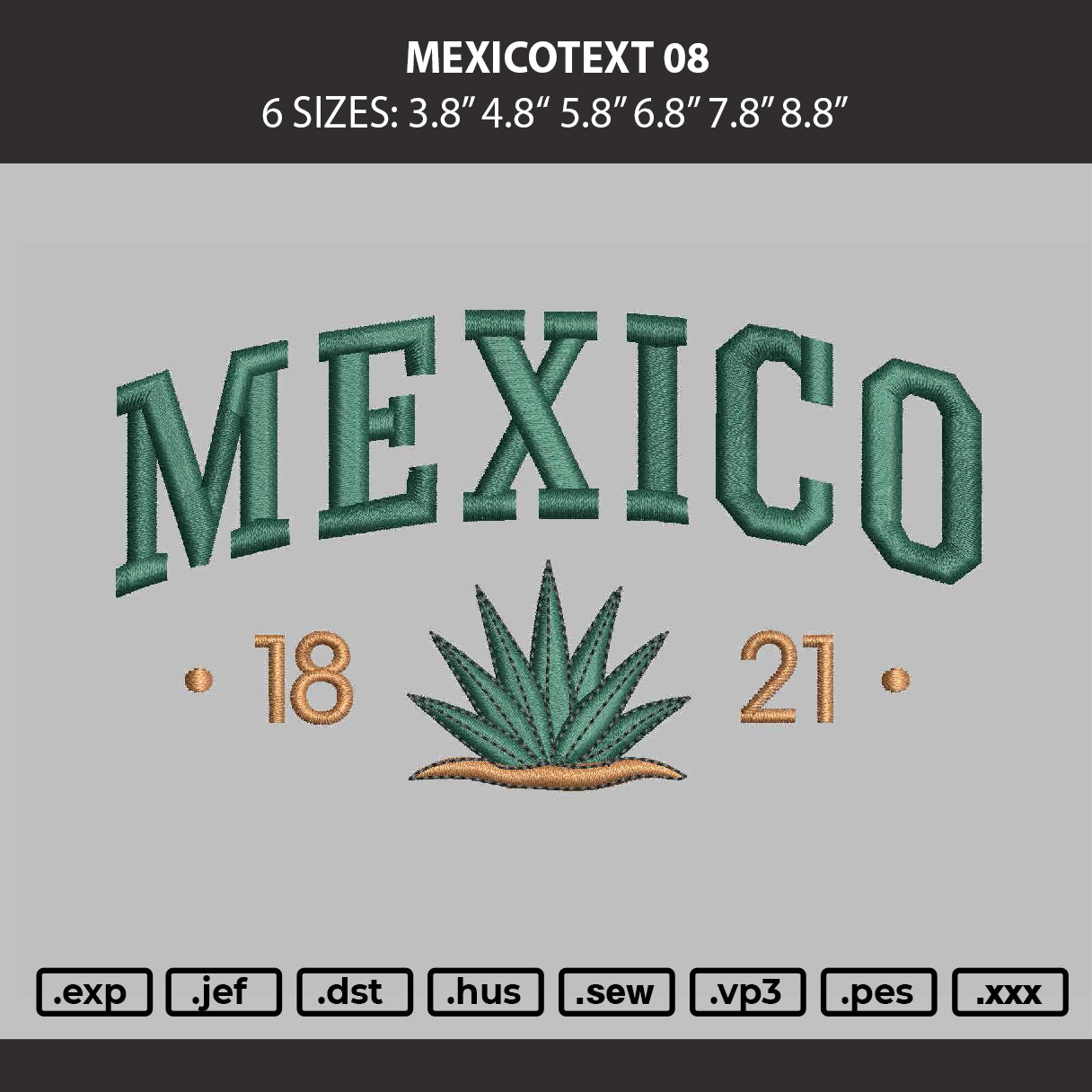 Mexicotext 08 Embroidery Machine Design File 6 sizes