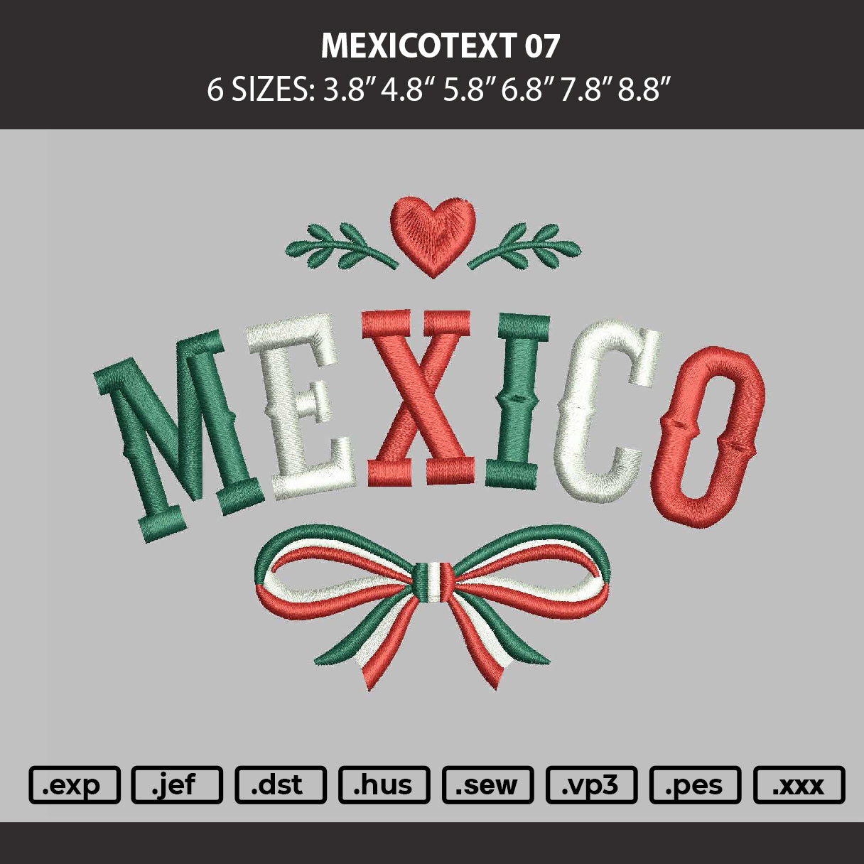Mexicotext 07 Embroidery Machine Design File 6 sizes