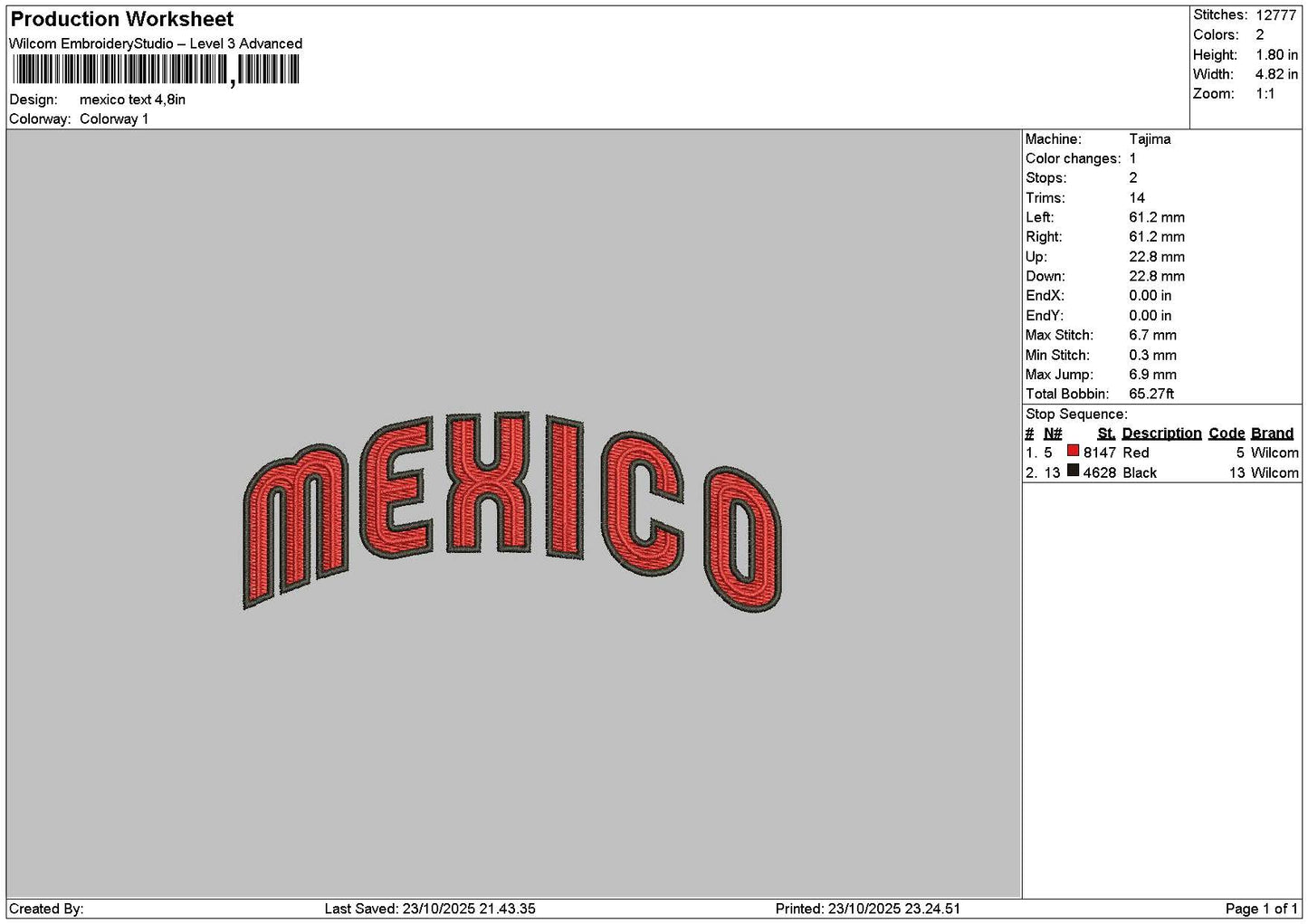 Mexicotext 2310 Embroidery File 6 sizes