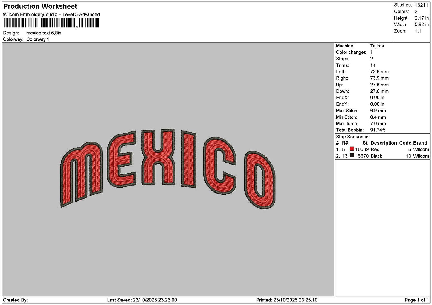 Mexicotext 2310 Embroidery File 6 sizes