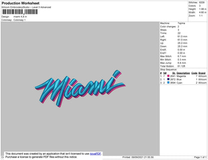 Miami Embroidery File 4 size