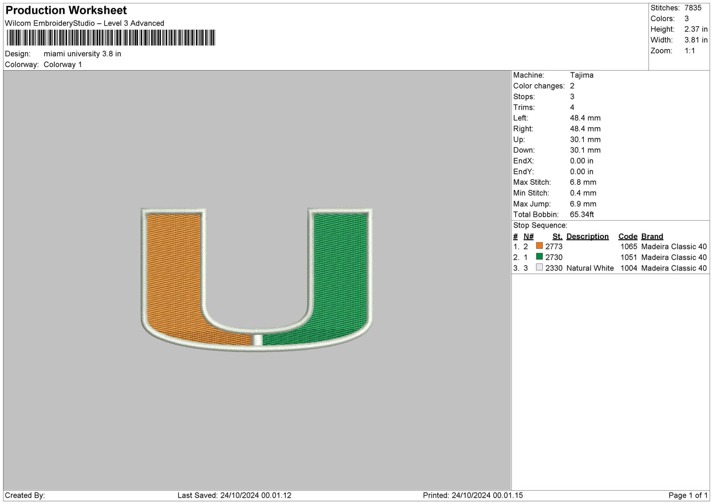 U Univ Embroidery File 6 sizes