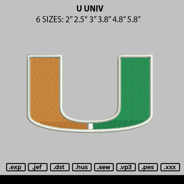 U Univ Embroidery File 6 sizes