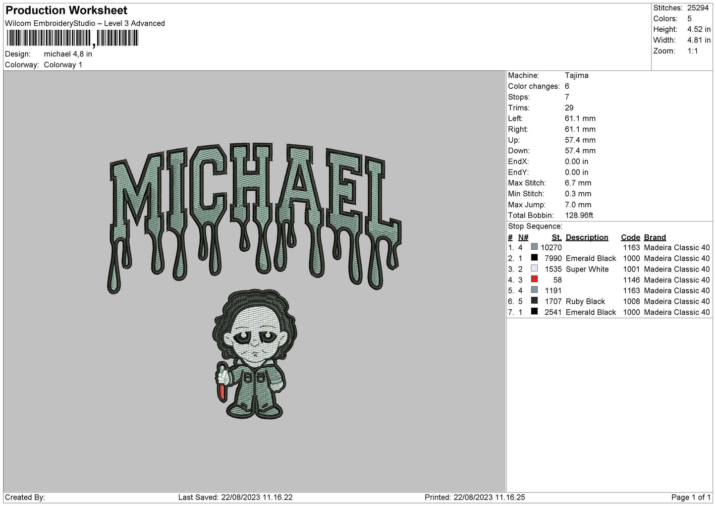 Michael Embroidery File 5 sizes