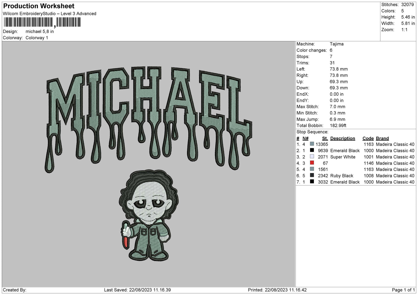 Michael Embroidery File 5 sizes