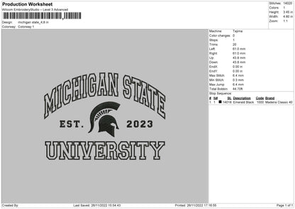 Michigan State Embroidery File 6 sizes