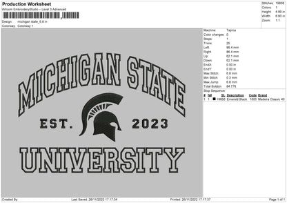 Michigan State Embroidery File 6 sizes