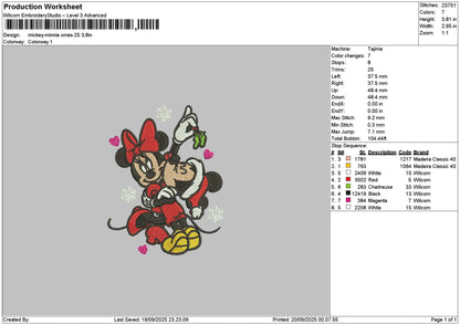 Mickeyxmas Kiss Embroidery File 6 sizes