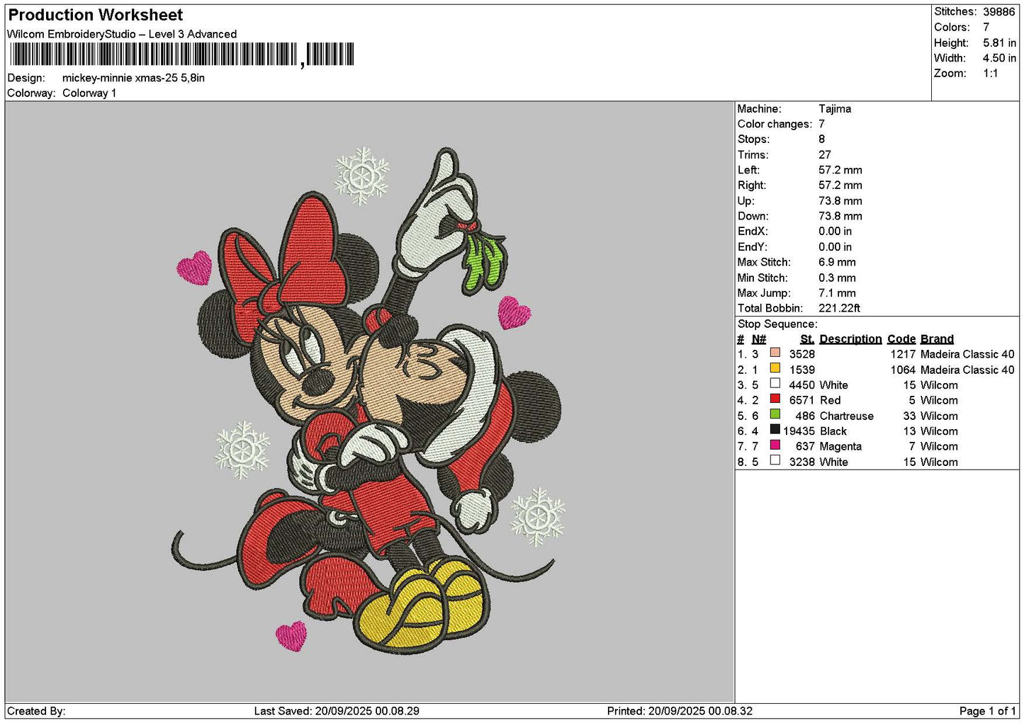 Mickeyxmas Kiss Embroidery File 6 sizes