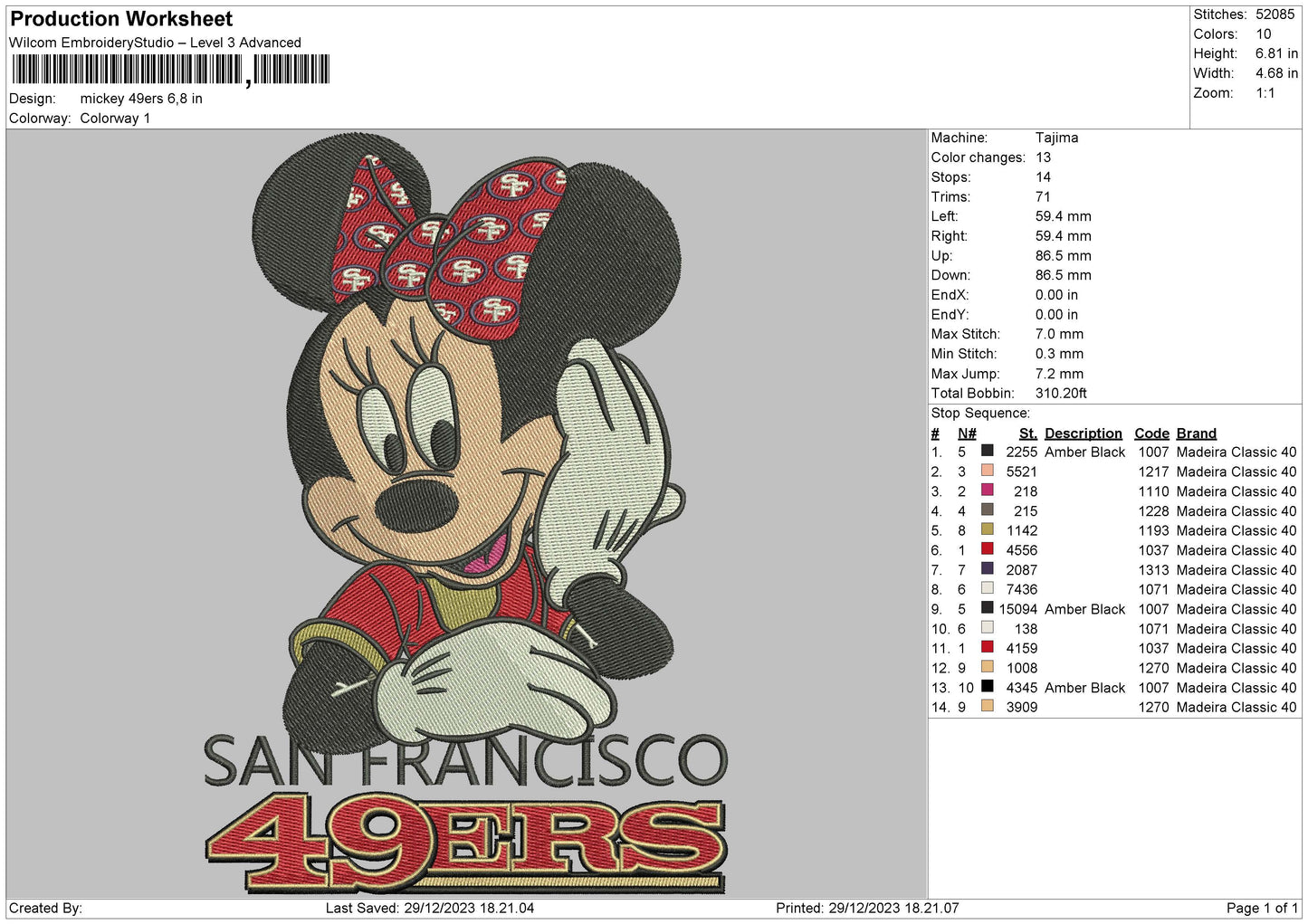 Min 49ers Embroidery File 6 sizes