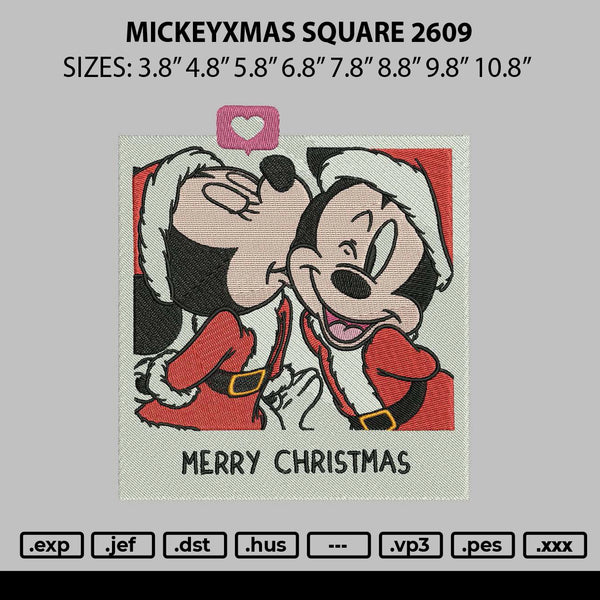 Mickeyxmas Square 2609 Embroidery File 6 sizes