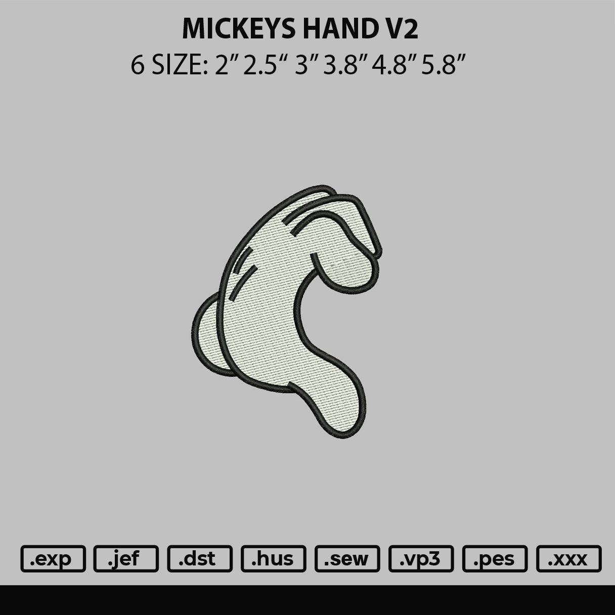 Mickeys Hand V2 Embroidery File 6 sizes