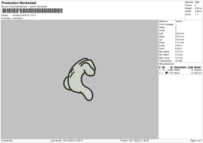 Mickeys Hand V2 Embroidery File 6 sizes