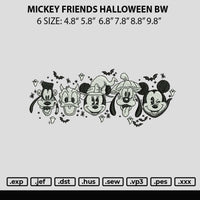 Mickey Friends Halloween Bw Embroidery File 6 sizes