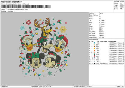 Mickey Friends Xmas 23 V2 Embroidery File 6 sizes