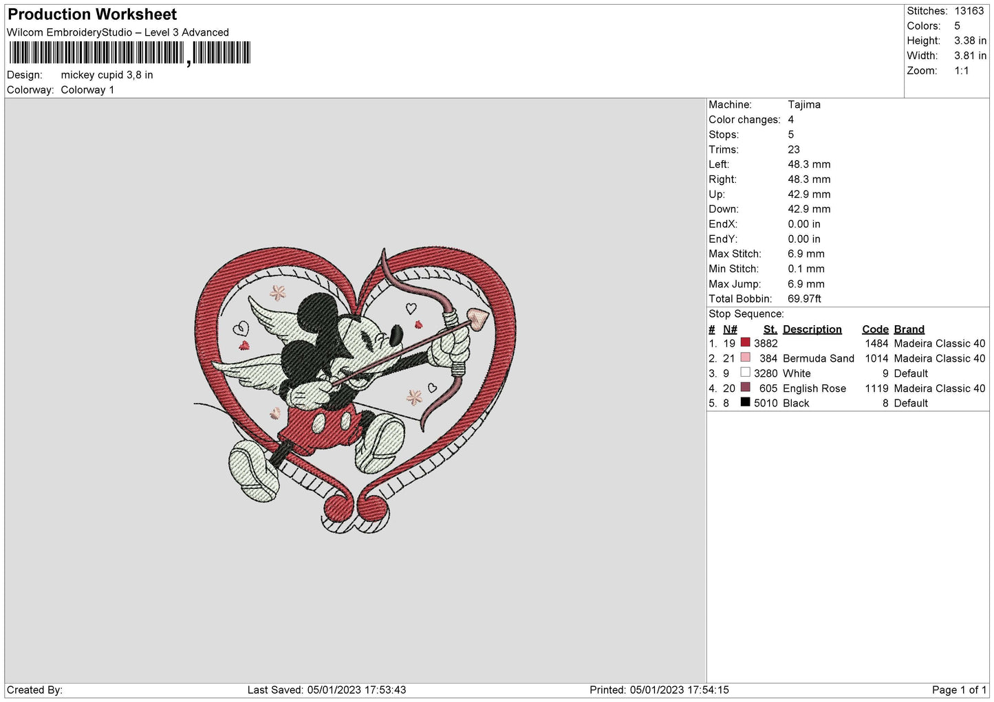 Mickey Cupid Embroidery File 6 sizes