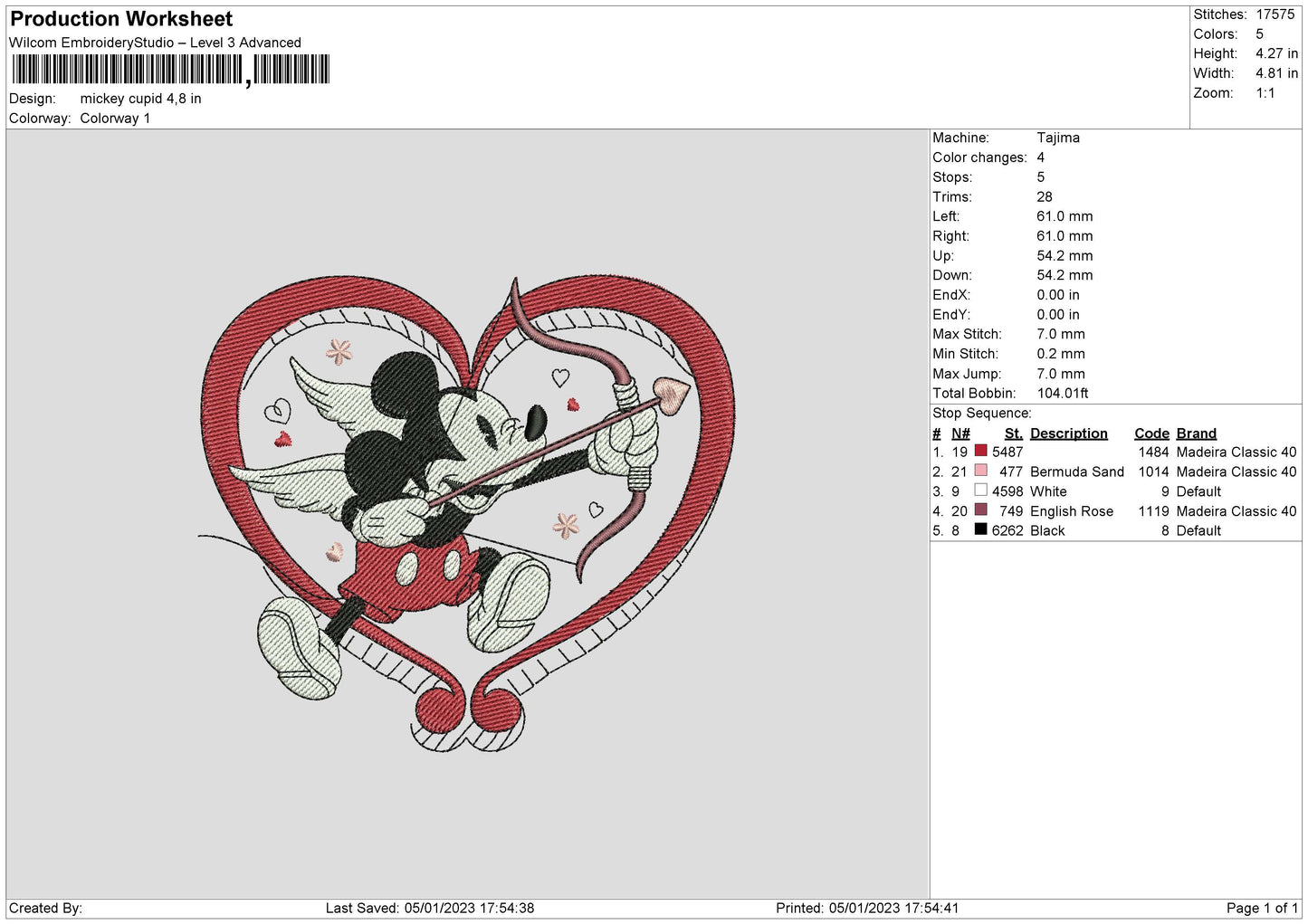 Mickey Cupid Embroidery File 6 sizes
