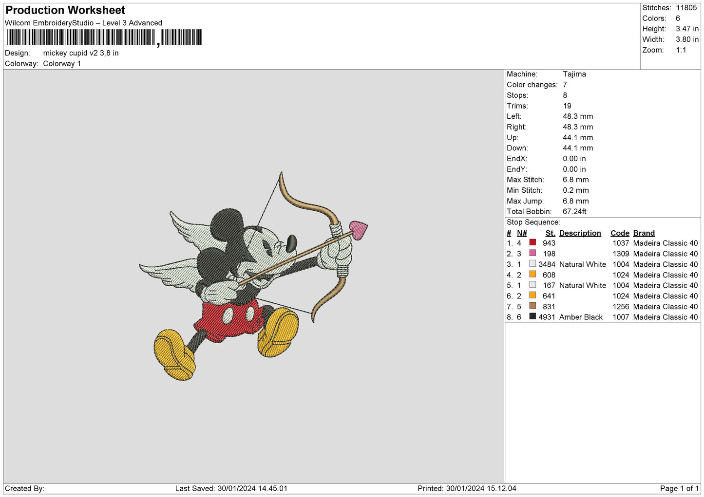 Mickeycupid 01 Embroidery File 6 sizes