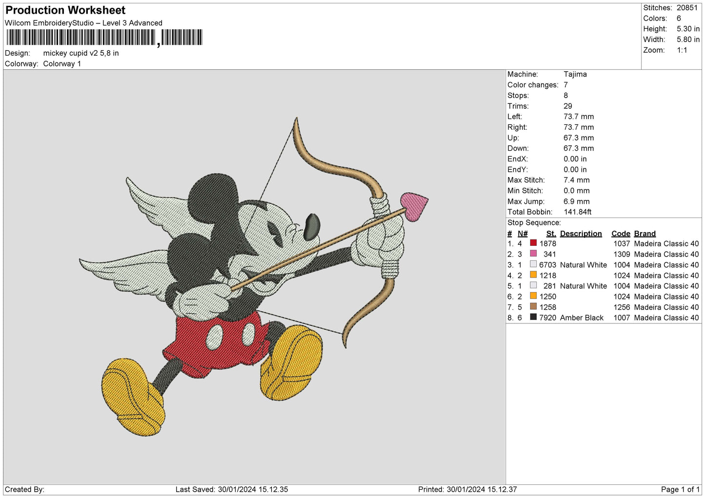 Mickeycupid 01 Embroidery File 6 sizes
