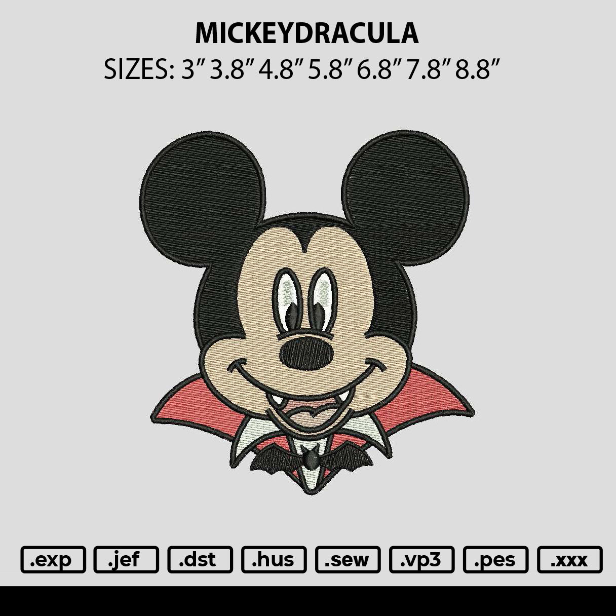 Mickeydracula Embroidery File 6 sizes