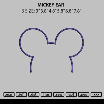 Mickey Ear Embroidery File 6 sizes