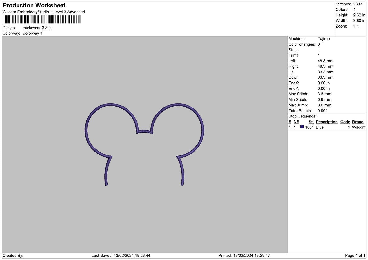 Mickey Ear Embroidery File 6 sizes