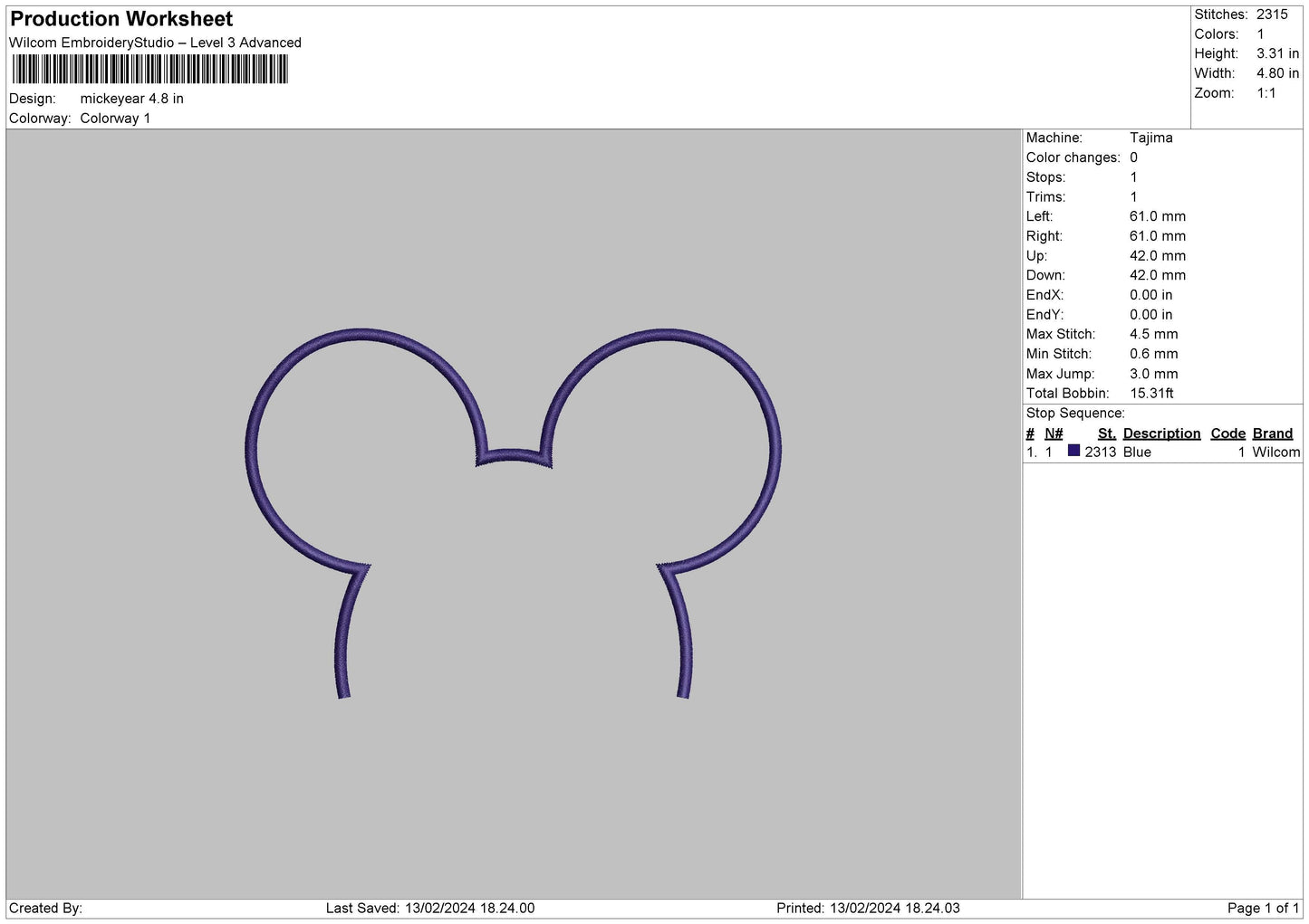 Mickey Ear Embroidery File 6 sizes