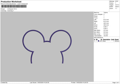Mickey Ear Embroidery File 6 sizes