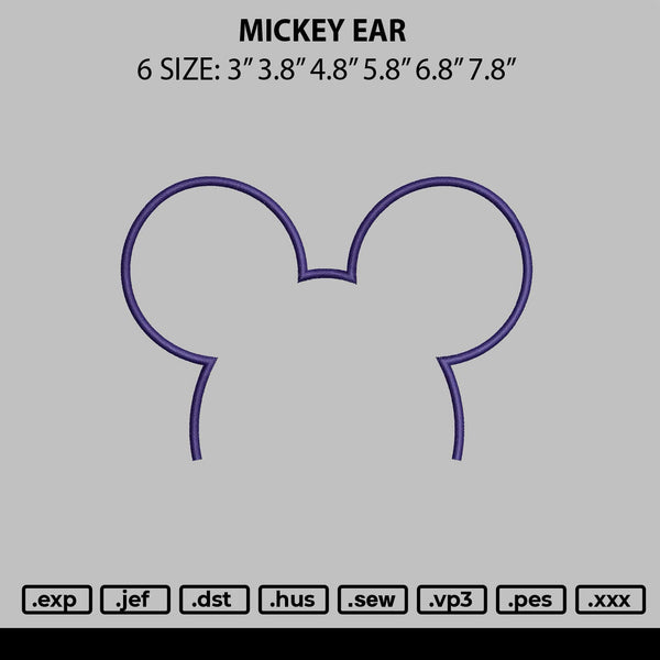 Mickey Ear Embroidery File 6 sizes