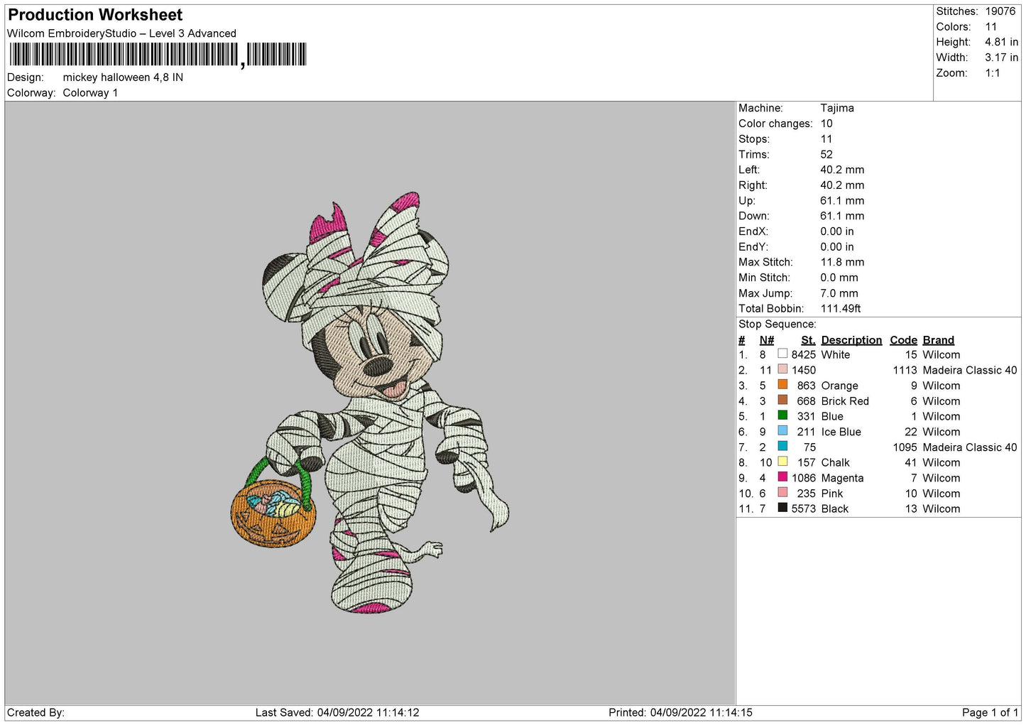 Minnie Halloween Embroidery File 5 sizes