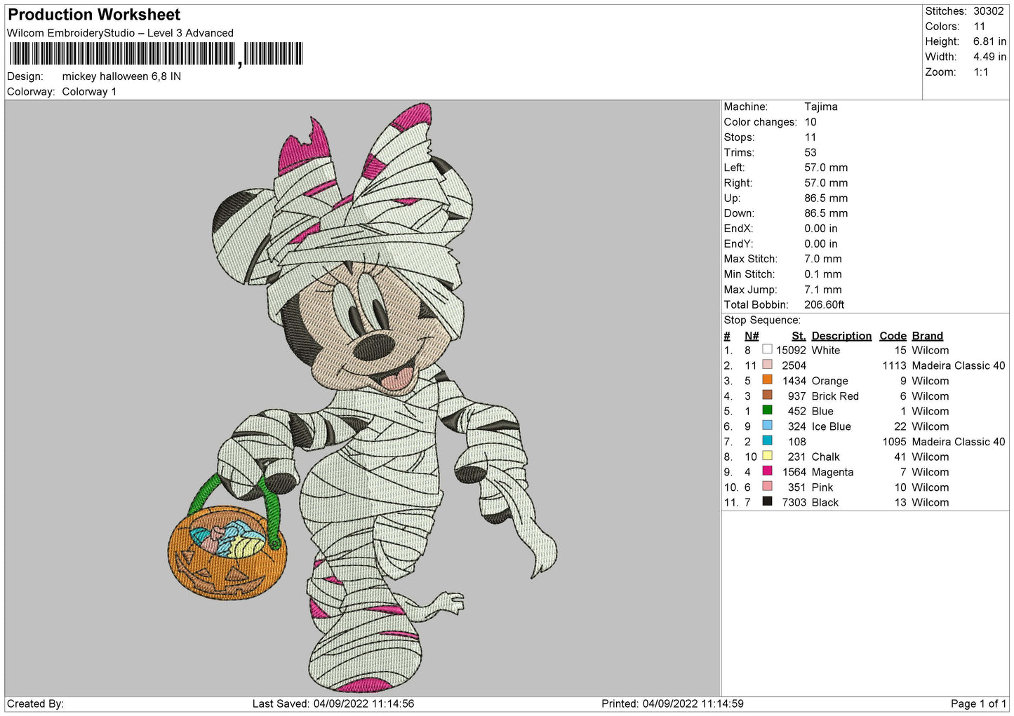 Minnie Halloween Embroidery File 5 sizes