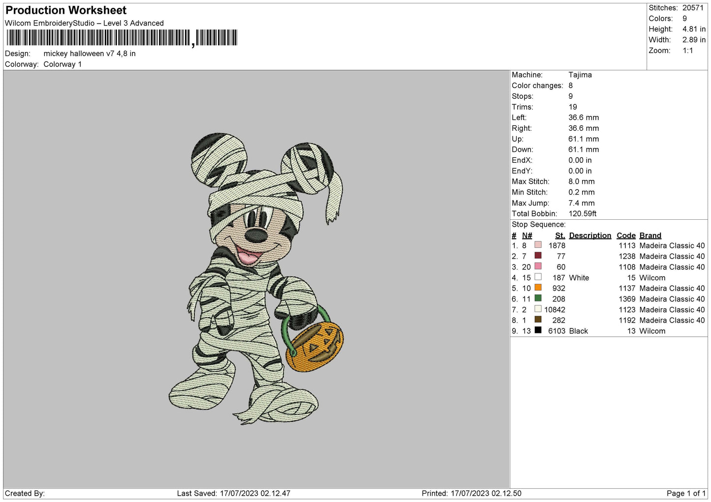 Mickey Halloween V7 Embroidery File 6 sizes