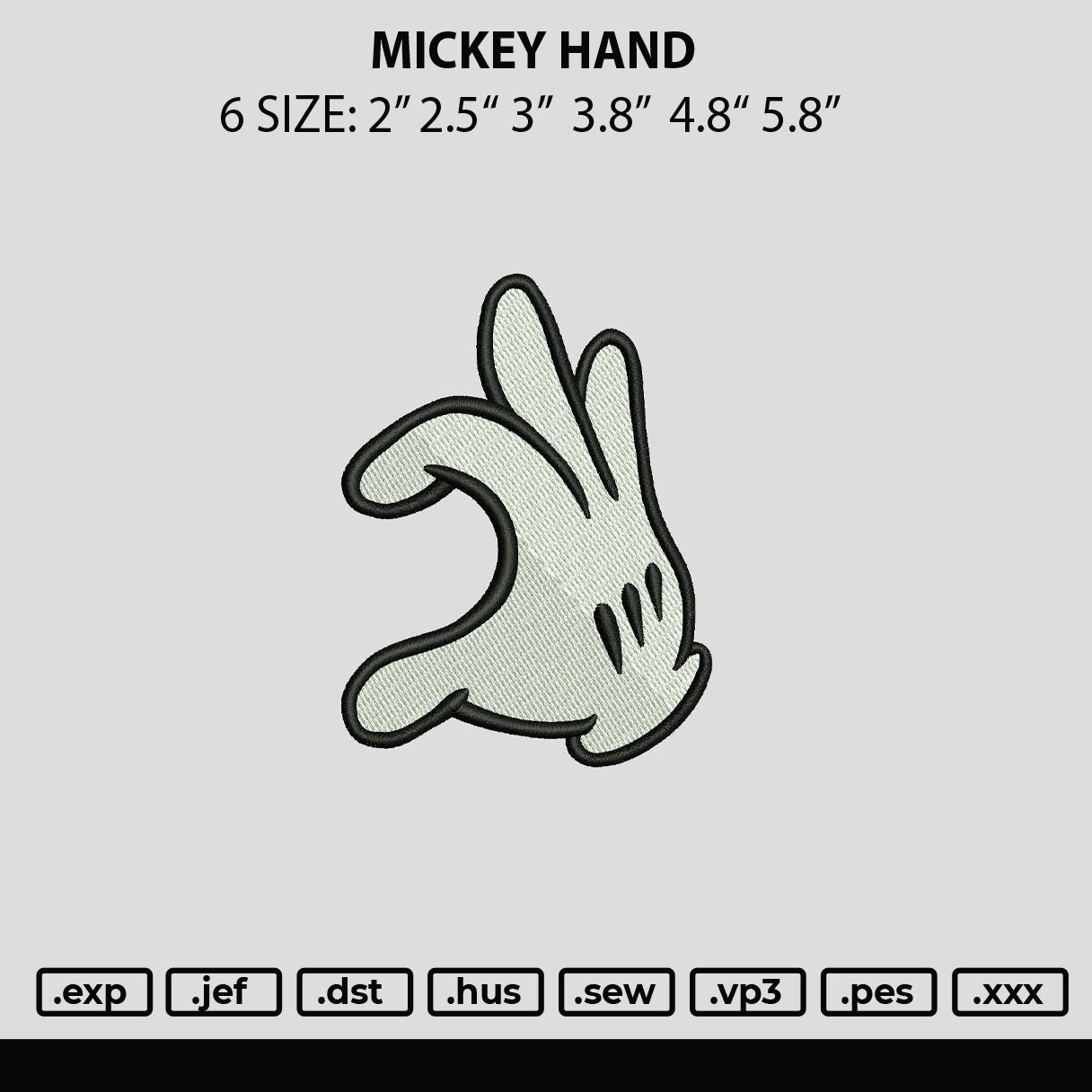 Mickey Hand Embroidery File 6 sizes
