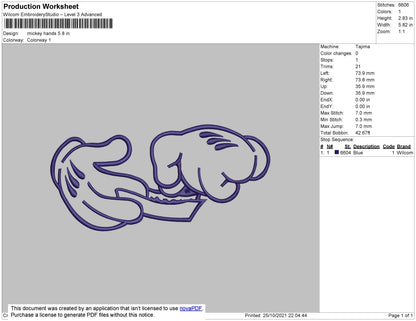 Mickey Hands Embroidery File 4 size