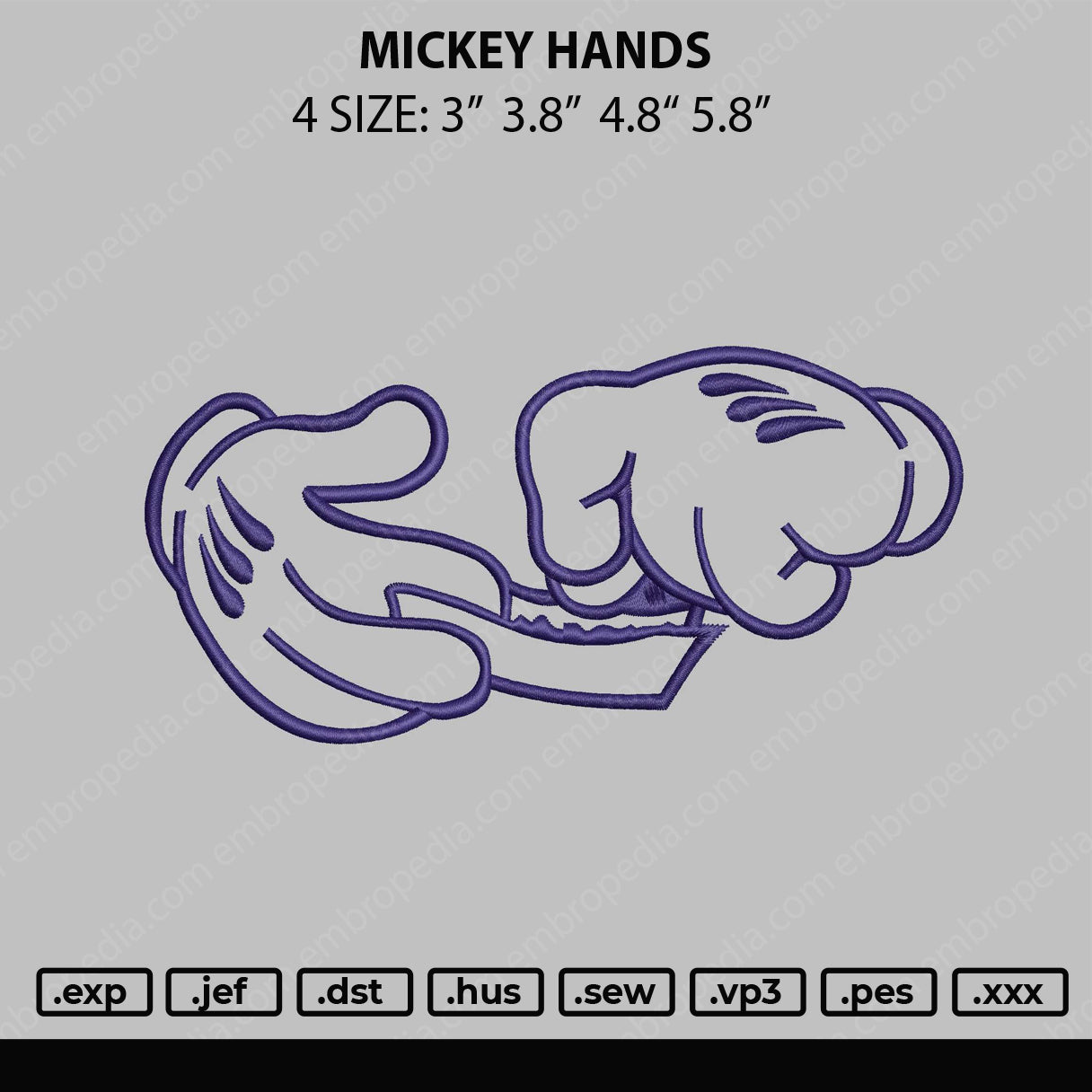 Mickey Hands Embroidery File 4 size