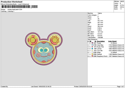 Mickeyhead Patch Embroidery File 6 sizes