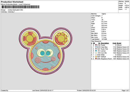Mickeyhead Patch Embroidery File 6 sizes