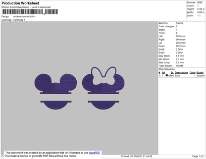 Mickey Minnie Embroidery File 4 size