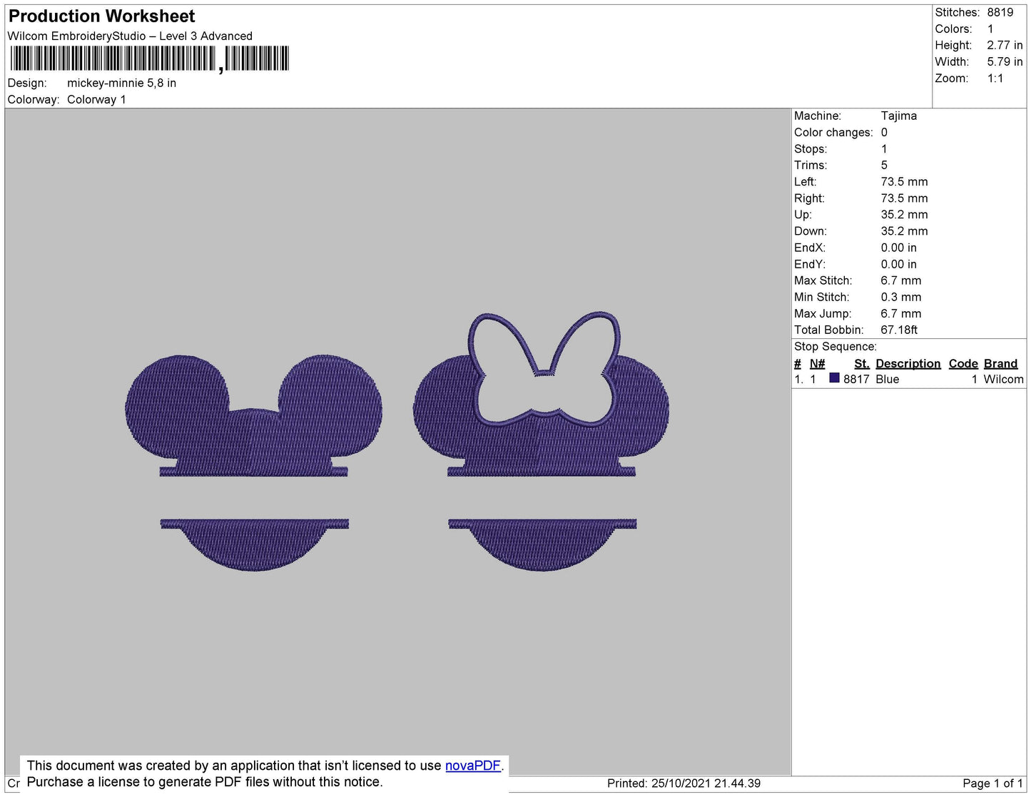 Mickey Minnie Embroidery File 4 size