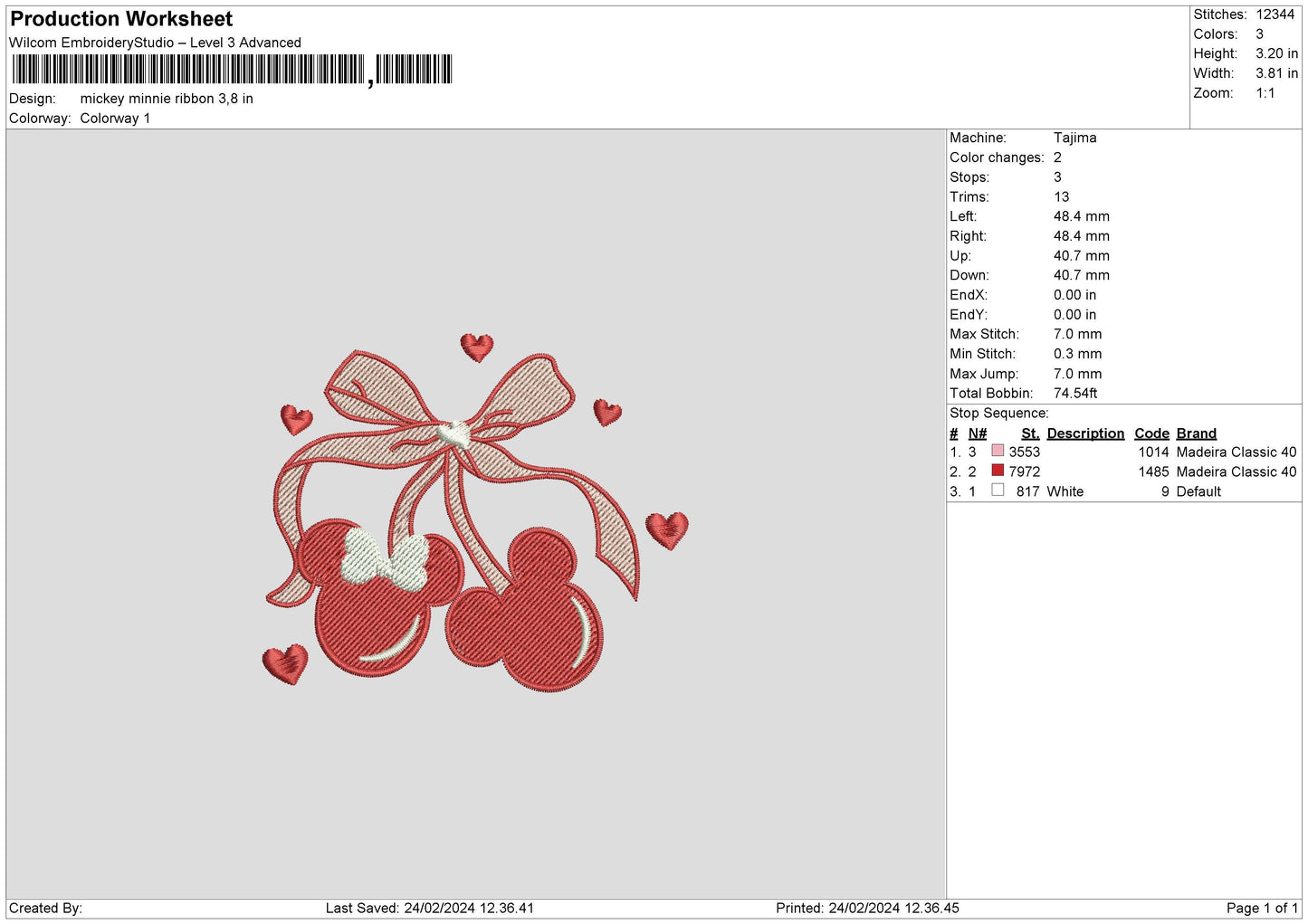 Mickeyribbon Embroidery File 6 sizes