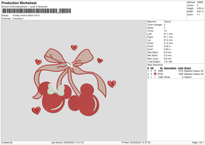 Mickeyribbon Embroidery File 6 sizes