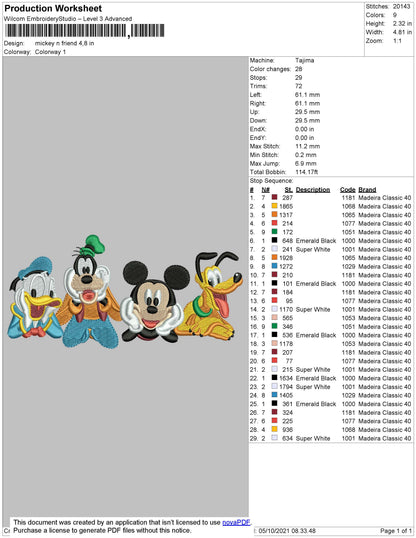 Mickey N Friends Embroidery File 4 size