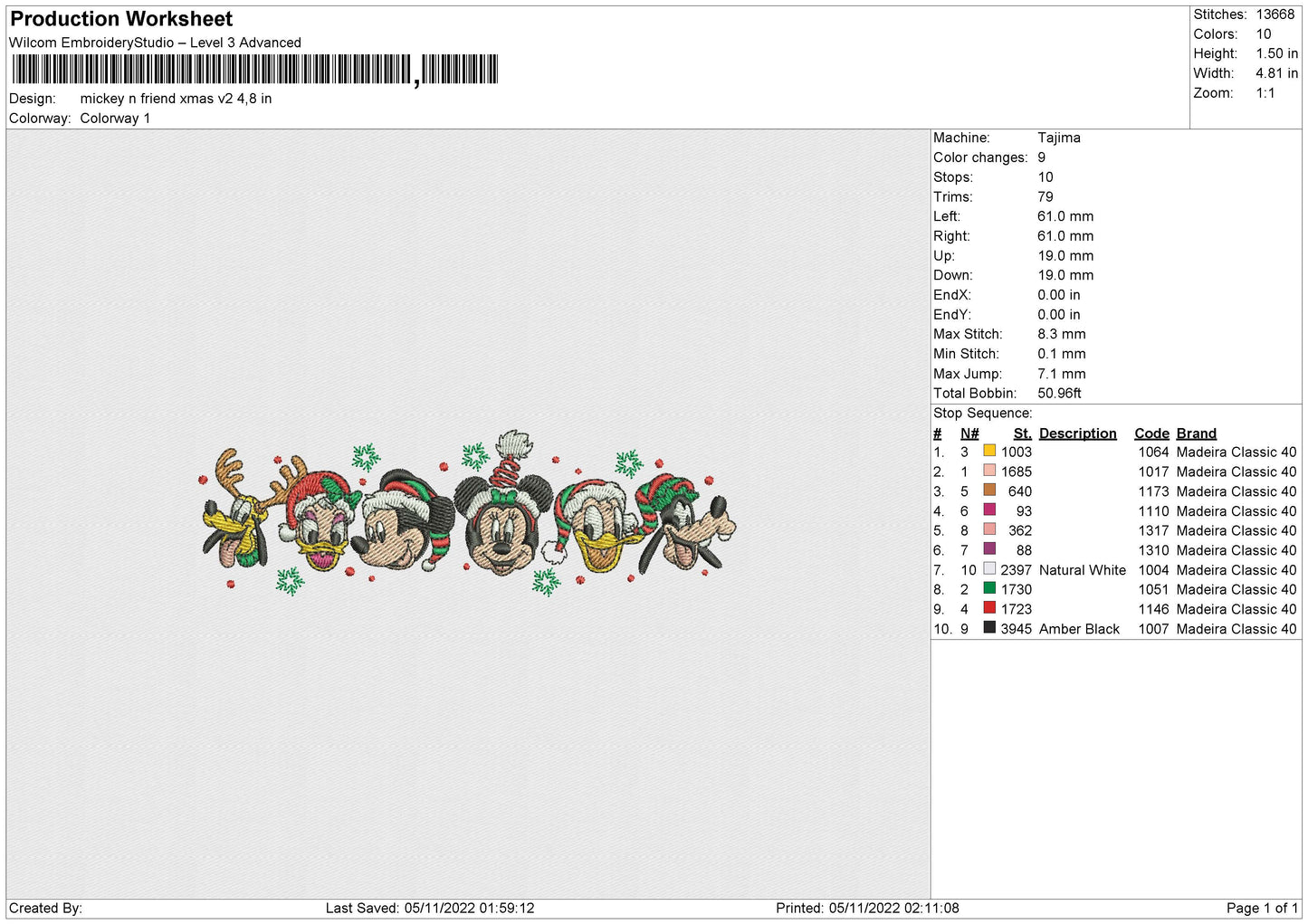 Mickey N Friends Xmas Embroidery File 5 sizes