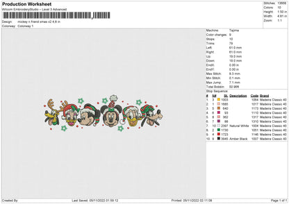 Mickey N Friends Xmas Embroidery File 5 sizes